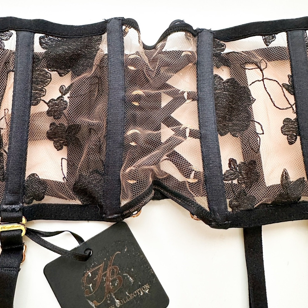 Honey Birdette Alice Black Floral Lace Suspender Garter Size XS NWT - Picture 3 of 5